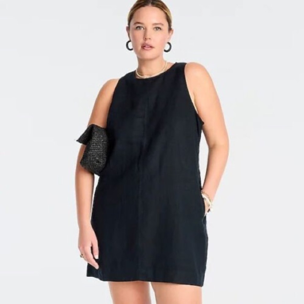 J Crew Black Linen Shift Dress